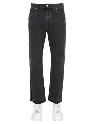 ALEXANDER MCQUEEN Men's Raw Cut Jeans with Front Button Closure