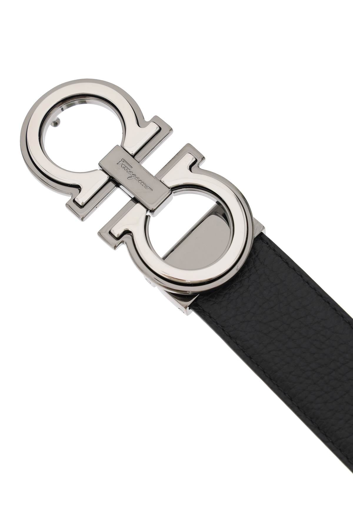 Ferragamo Elegant Reversible Leather Belt with Metallic Buckle