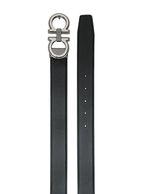 Ferragamo Elegant Reversible Leather Belt with Metallic Buckle