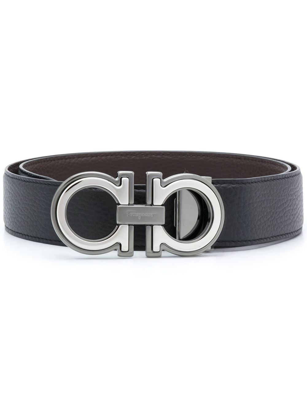 Ferragamo Elegant Reversible Leather Belt with Metallic Buckle