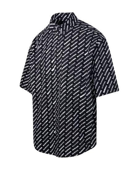 BALENCIAGA Button-Down Shirt with Logo Print for Men - Short Sleeve