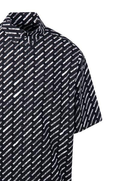 BALENCIAGA Button-Down Shirt with Logo Print for Men - Short Sleeve