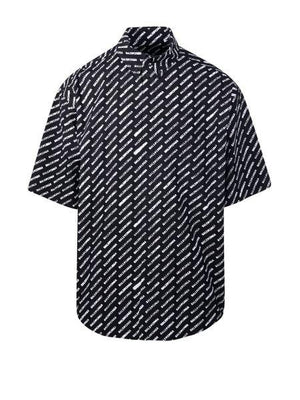 BALENCIAGA Button-Down Shirt with Logo Print for Men - Short Sleeve