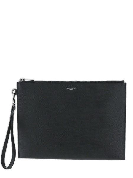 SAINT LAURENT メンズ用黒革iPadホルダー