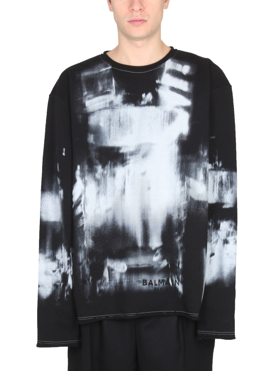 BALMAIN Creeping Tie Dye Pattern Crewneck Sweatshirt