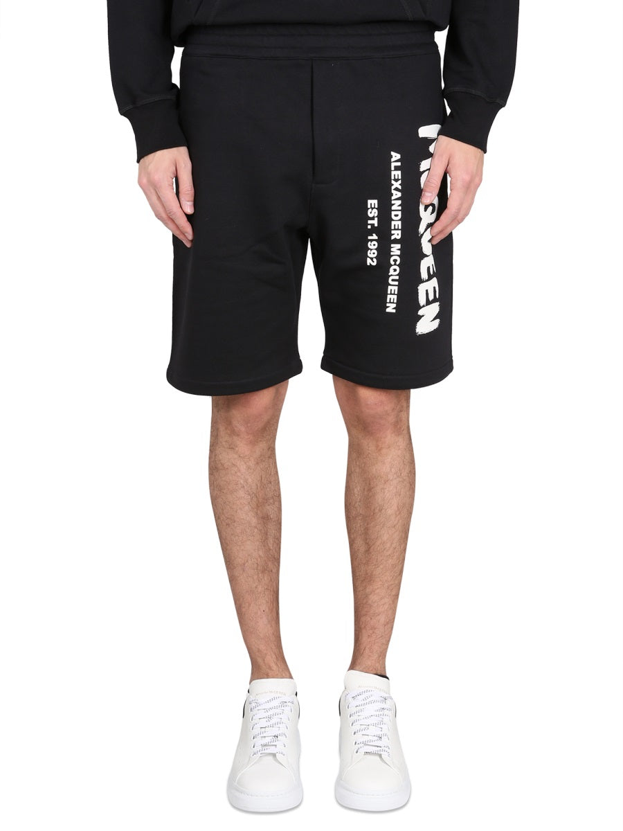 ALEXANDER MCQUEEN Mini Bermuda Shorts with Graffiti Logo Print