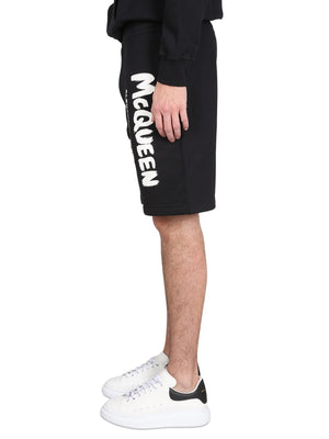 ALEXANDER MCQUEEN Mini Bermuda Shorts with Graffiti Logo Print