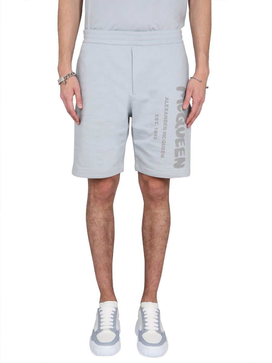 ALEXANDER MCQUEEN Mini Bermuda Shorts with Graffiti Logo Print