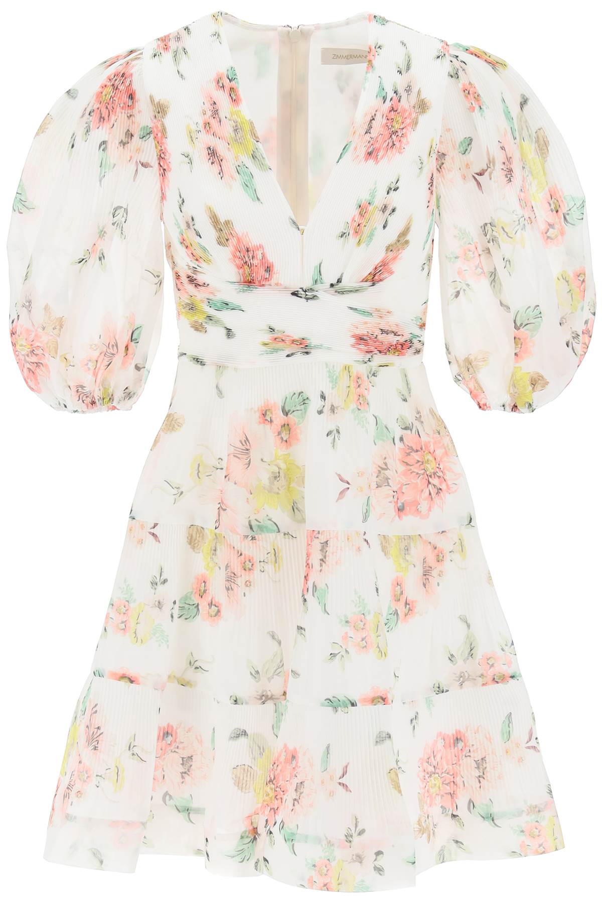 ZIMMERMANN Floral Print Pleated Mini Dress