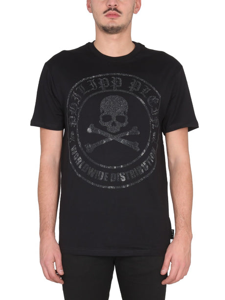 PHILIPP PLEIN Crewneck T-Shirt with Unique Necklace Detail