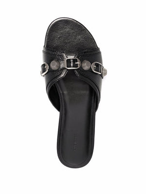 BALENCIAGA Studded Leather Slide Sandals in Black