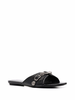 BALENCIAGA Studded Leather Slide Sandals in Black