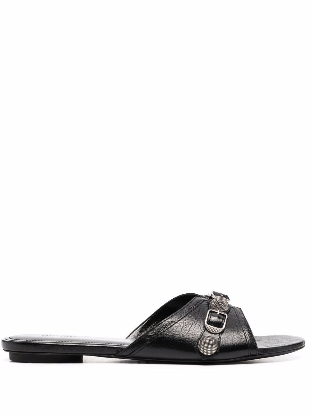 BALENCIAGA Studded Leather Slide Sandals in Black