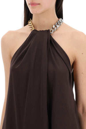 STELLA MCCARTNEY Satin Midi Dress with Chain Detail