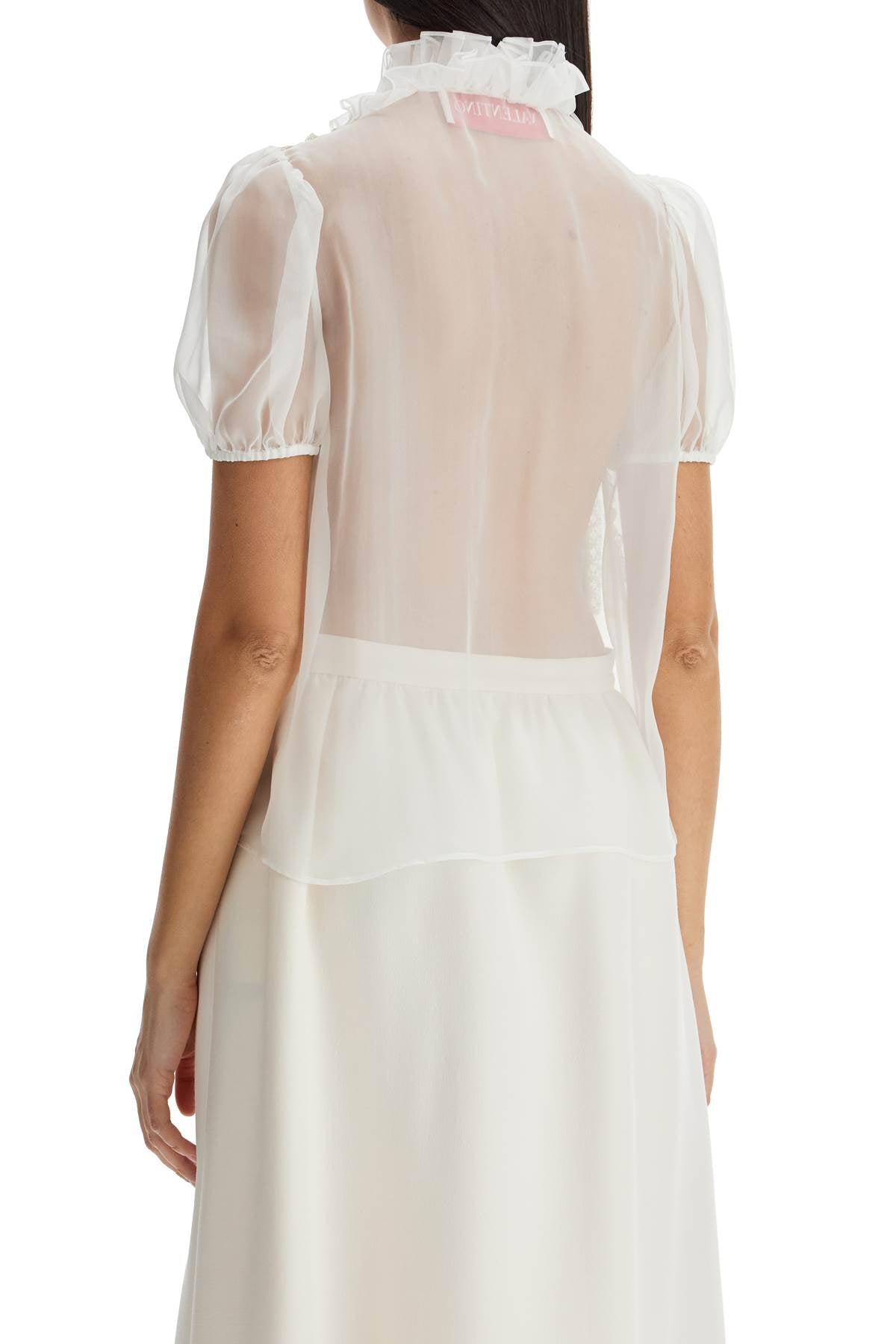 VALENTINO GARAVANI Chic Short-Sleeved Blouse with Lace Ruffles