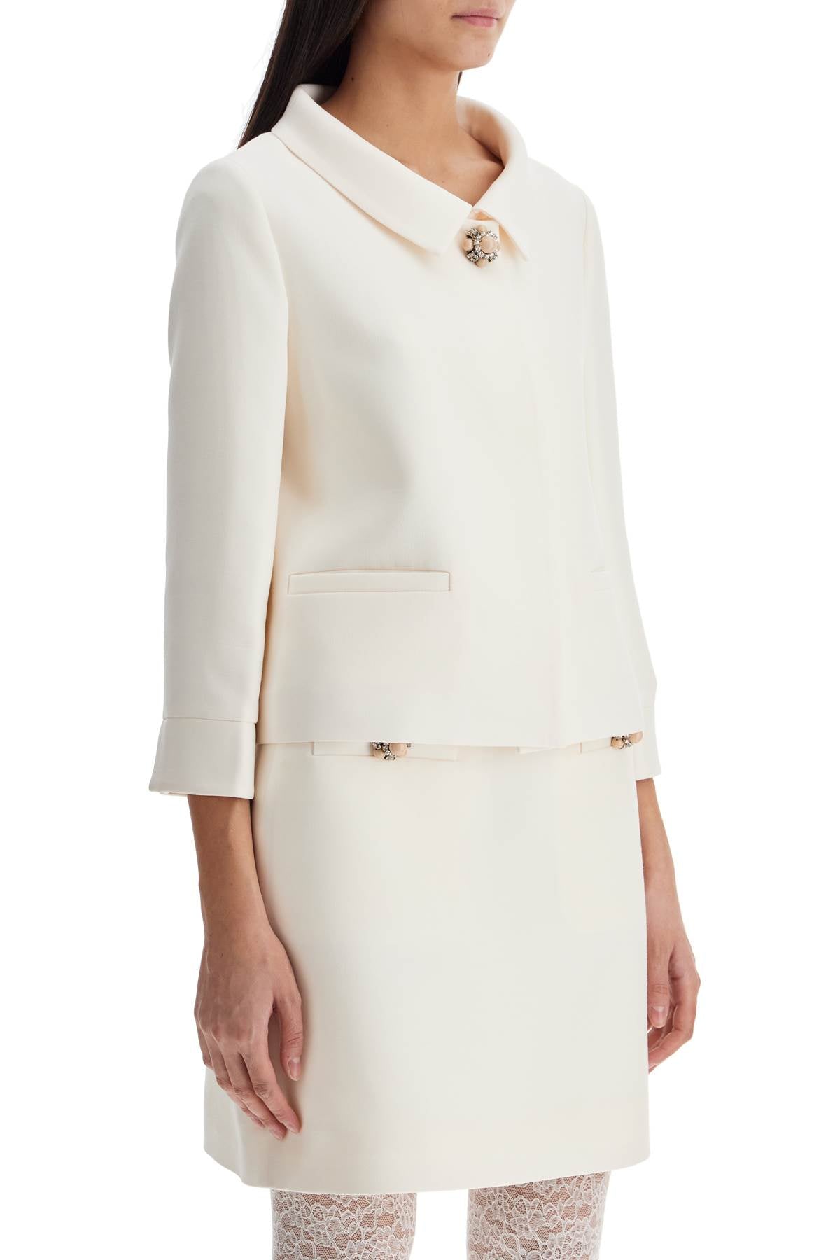 VALENTINO Short Natural Jacket with Brooch Detail