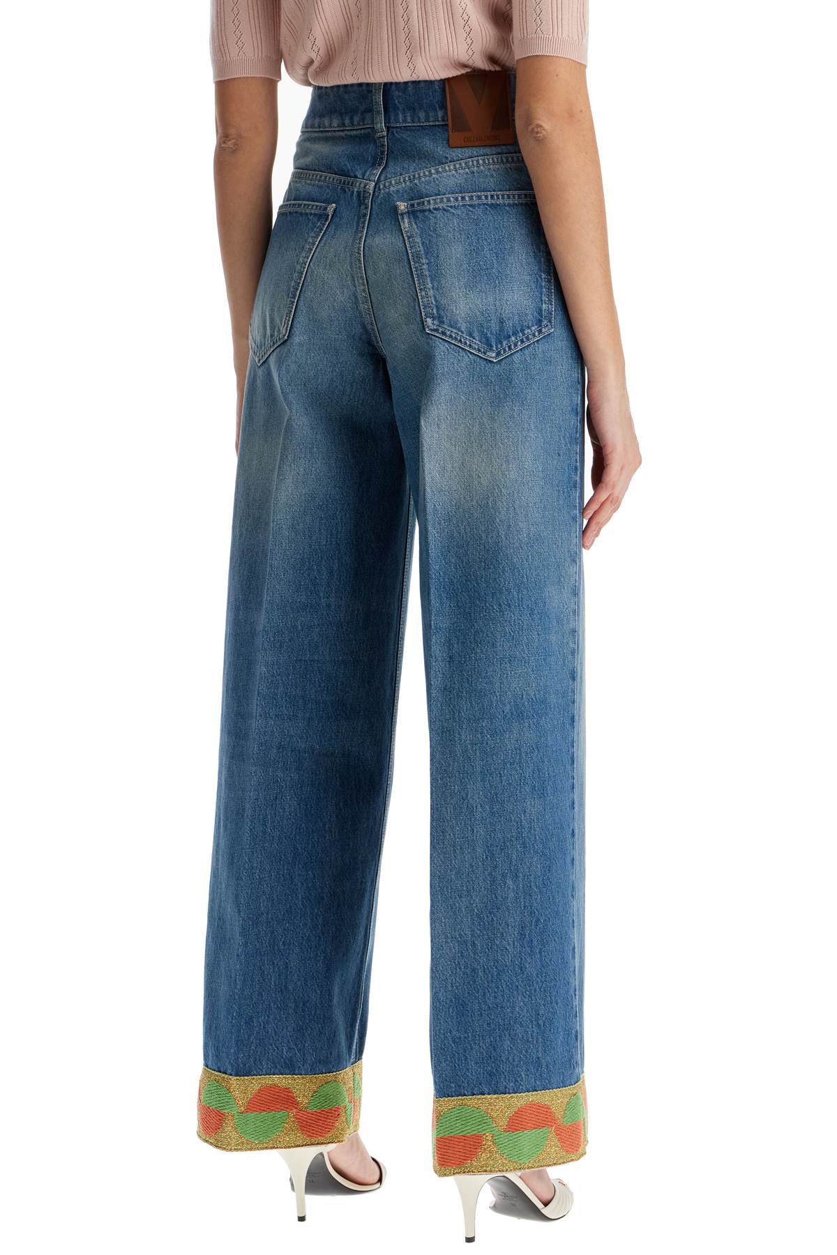 VALENTINO GARAVANI Wide Leg High Waist Jeans with Colorful Trim