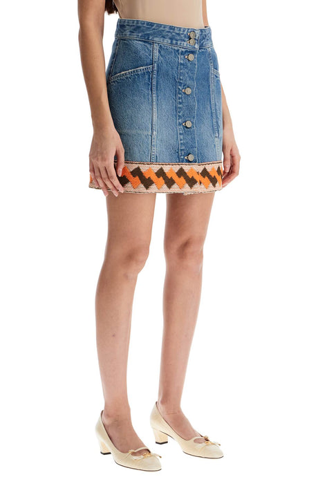 VALENTINO GARAVANI Medium Denim Skirt with Geometric Trim