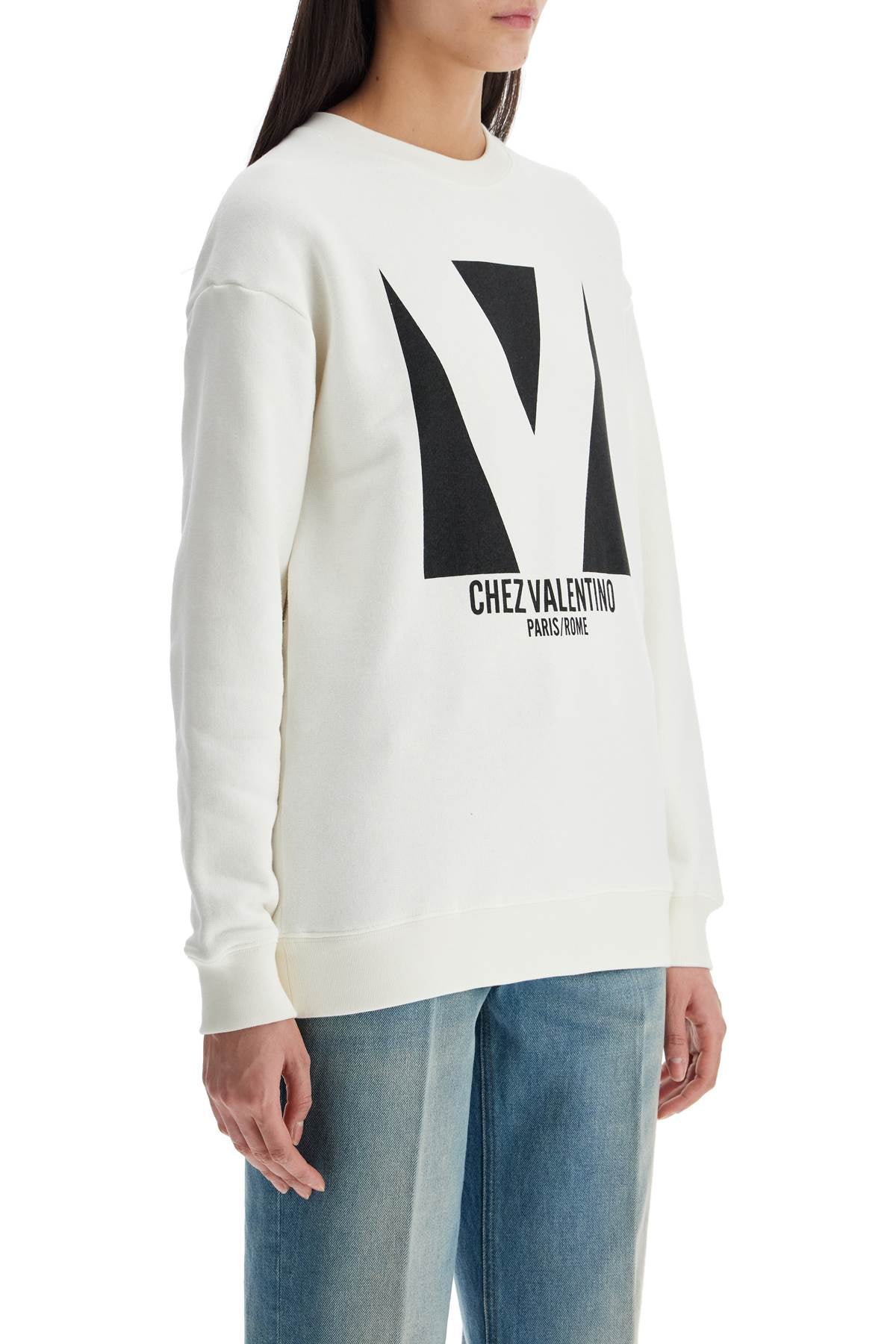 VALENTINO GARAVANI Ivory Cotton Sweatshirt with Bold Logo for Women