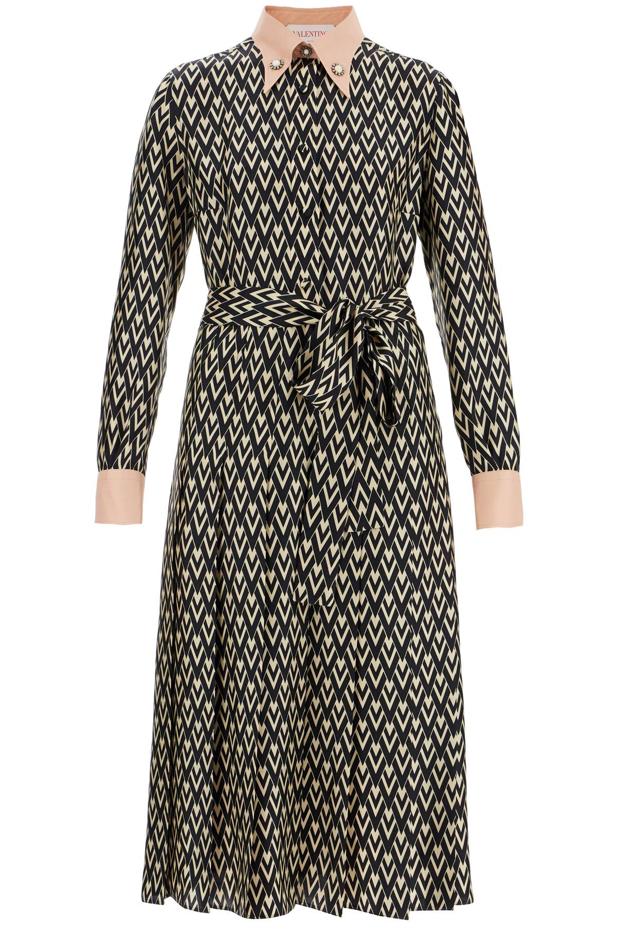 VALENTINO GARAVANI Chic Midi Twill Dress with Jewel Accents