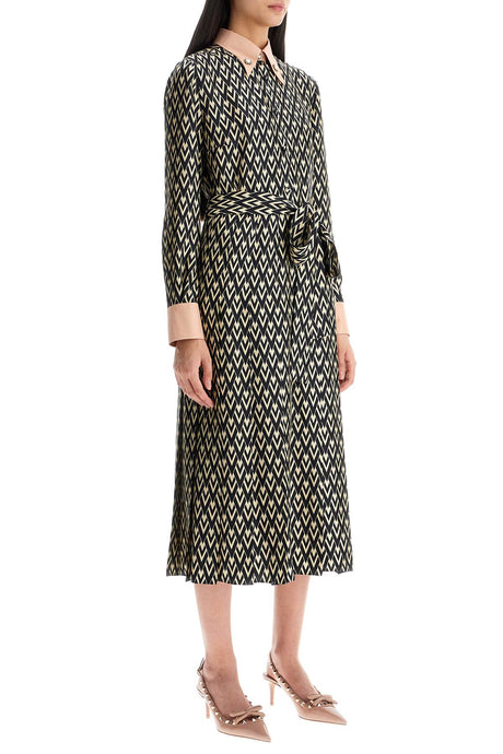 VALENTINO GARAVANI Chic Midi Twill Dress with Jewel Accents