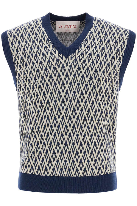 VALENTINO GARAVANI Men's Slim Fit Virgin Wool Vest with Zig-Zag Pattern