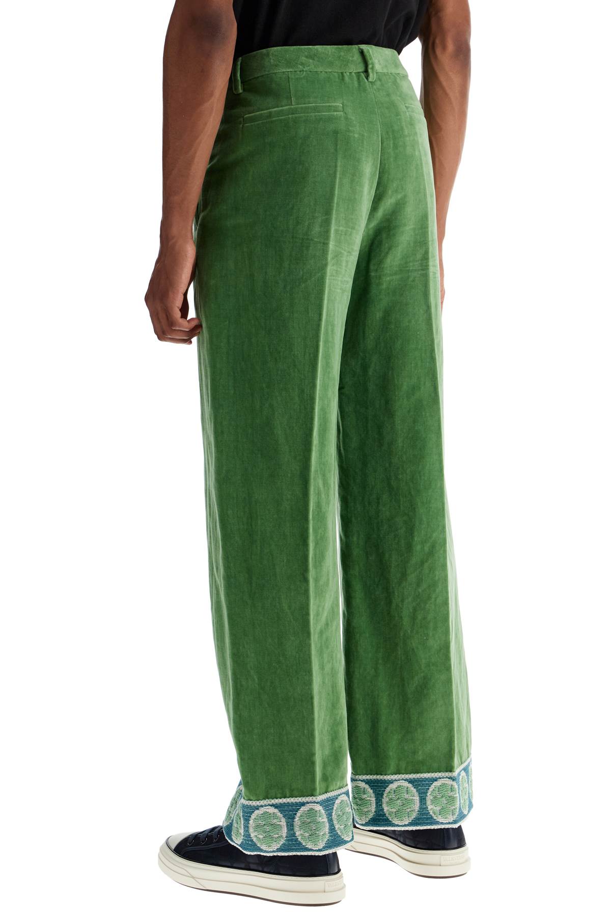 VALENTINO GARAVANI Wide Cut Velvet Pants with Jacquard Border - Size 48