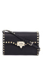 VALENTINO GARAVANI Mini Black Leather Shoulder Bag with Golden Accents