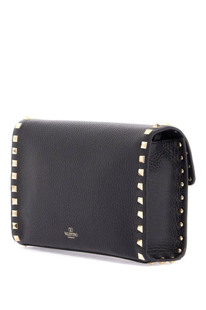 VALENTINO GARAVANI Mini Black Leather Shoulder Bag with Golden Accents