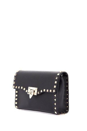 VALENTINO GARAVANI Mini Black Leather Shoulder Bag with Golden Accents