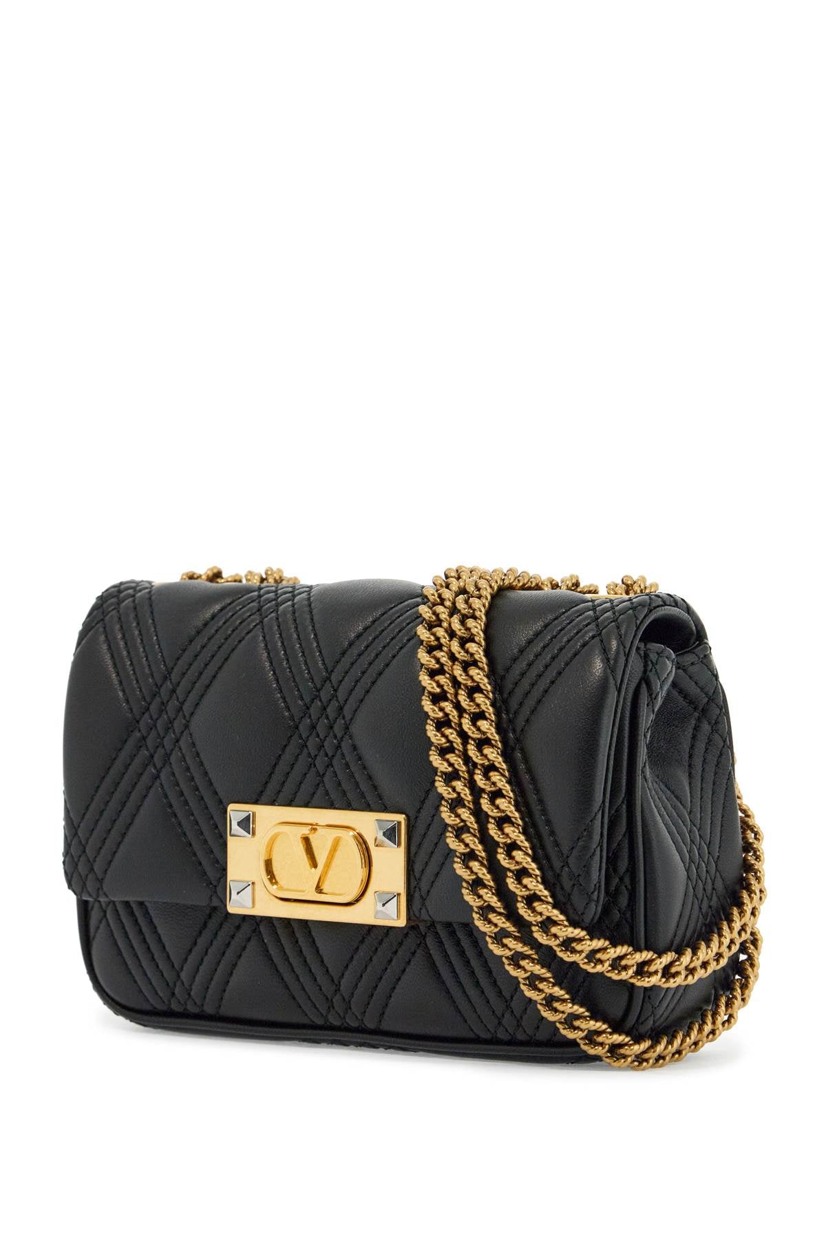 VALENTINO GARAVANI Mini Quilted Shoulder Handbag with Gold Chain