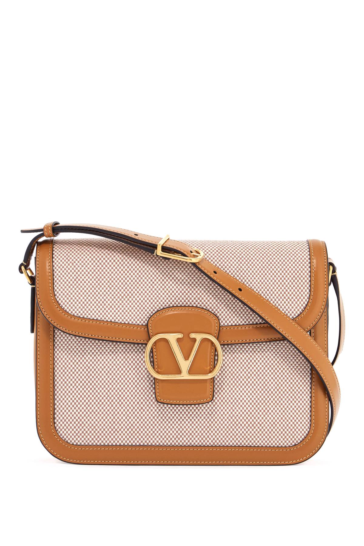 VALENTINO GARAVANI Natural Honey Shoulder Bag with Gold Logo Checks