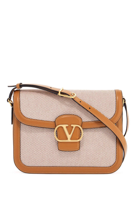 VALENTINO GARAVANI Natural Honey Shoulder Bag with Gold Logo Checks