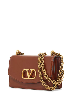 VALENTINO GARAVANI Glossy Leather Shoulder Handbag with Elegant Chain Detail