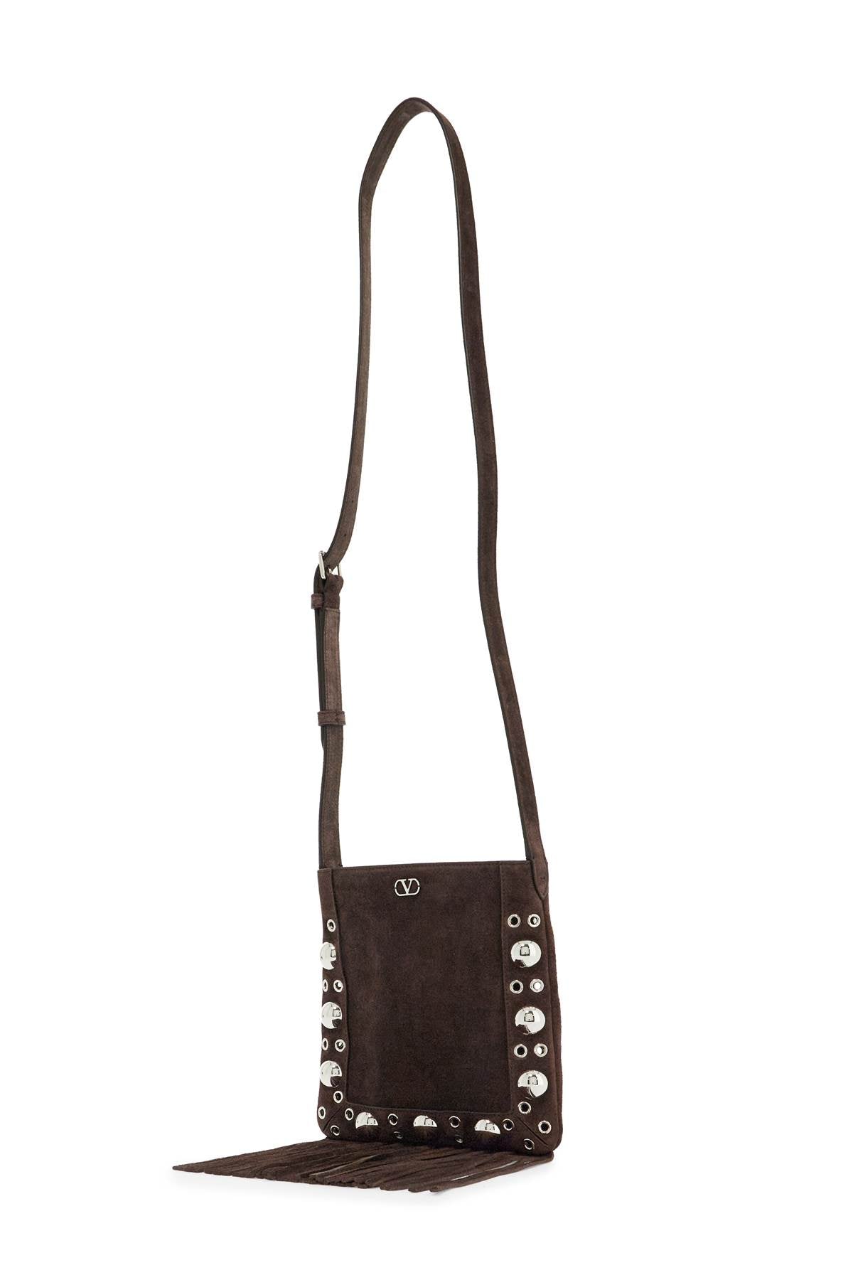 VALENTINO GARAVANI Mini Suede Crossbody Handbag with Studs and Fringe