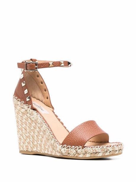 VALENTINO GARAVANI Esparto Wedge Sandals with Golden Studs