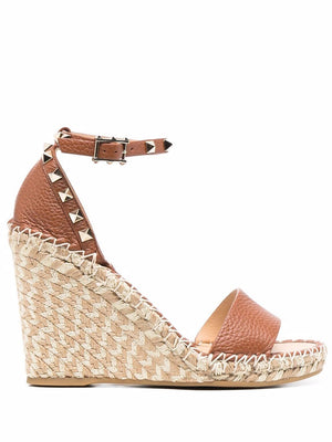 VALENTINO GARAVANI Esparto Wedge Sandals with Golden Studs