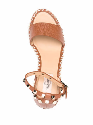 VALENTINO GARAVANI Esparto Wedge Sandals with Golden Studs