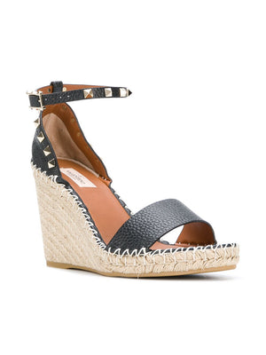 VALENTINO GARAVANI Esparto Wedge Sandals with Elegant Golden Accents