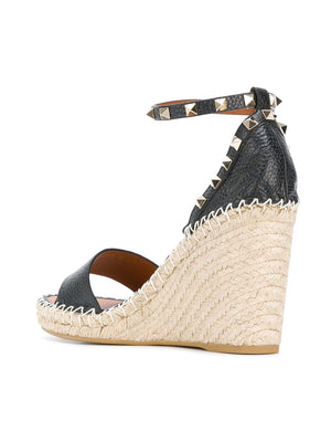 VALENTINO GARAVANI Esparto Wedge Sandals with Elegant Golden Accents