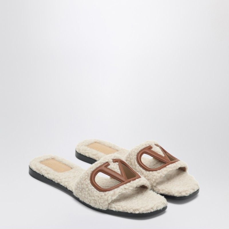 VALENTINO GARAVANI Shearling Slide Sandals with Signature Cut-Out Detail