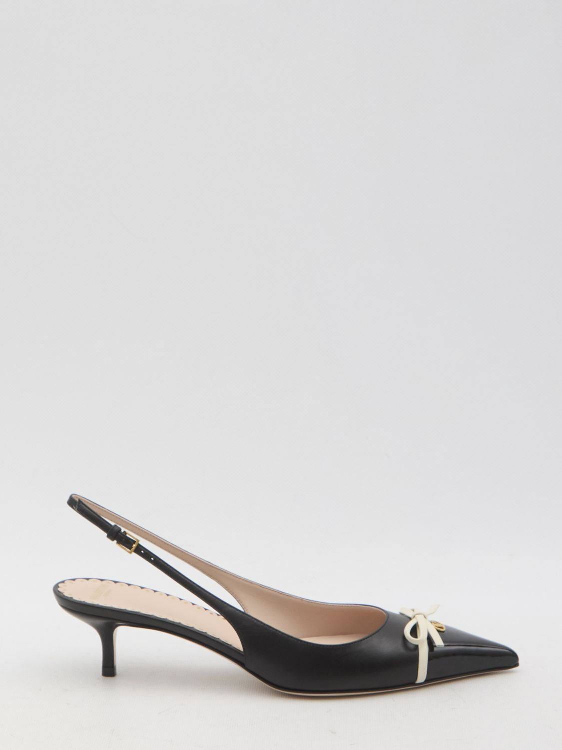 VALENTINO GARAVANI Slingback Pumps with Gold-Tone Logo and Mini Bow