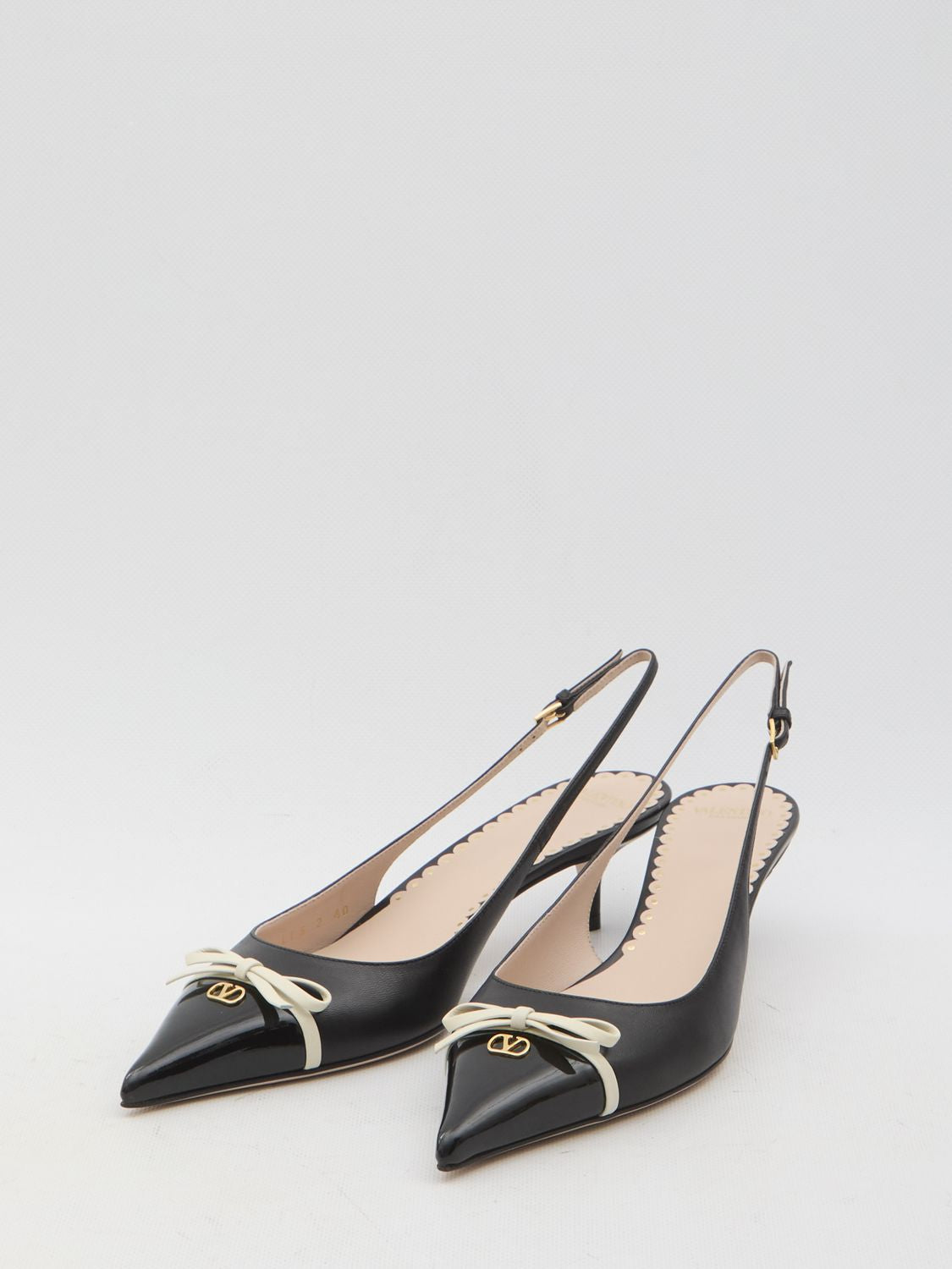 VALENTINO GARAVANI Slingback Pumps with Gold-Tone Logo and Mini Bow