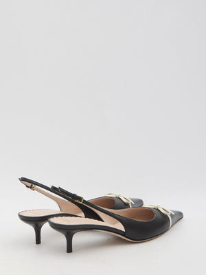 VALENTINO GARAVANI Slingback Pumps with Gold-Tone Logo and Mini Bow