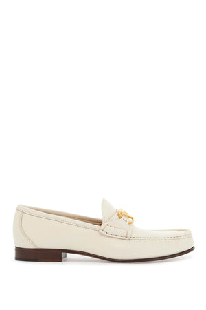 VALENTINO GARAVANI Ivory Leather Loafer with Golden Metal Logo