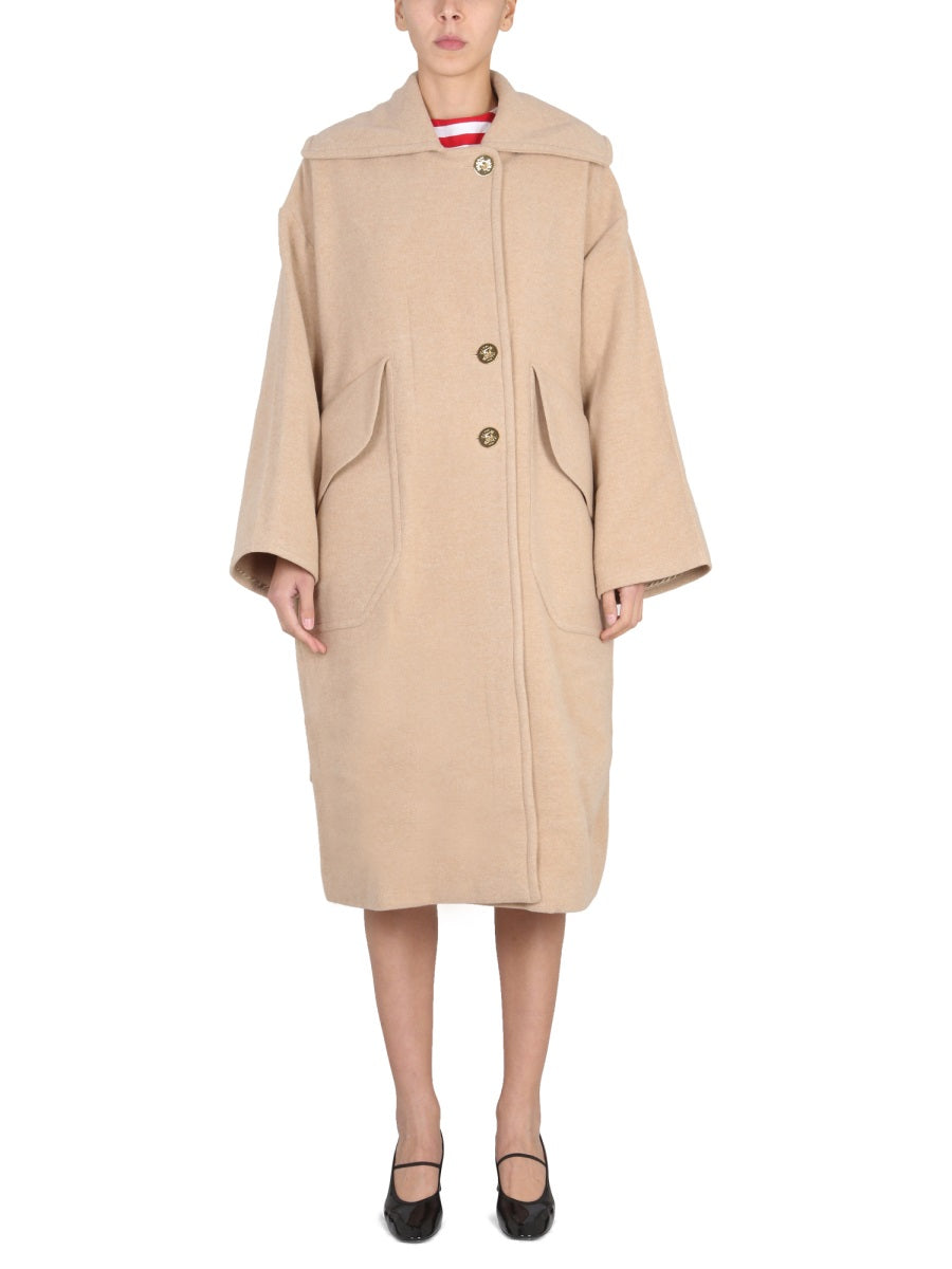 PATOU Wool Maxi Jacket with Front Button Closure