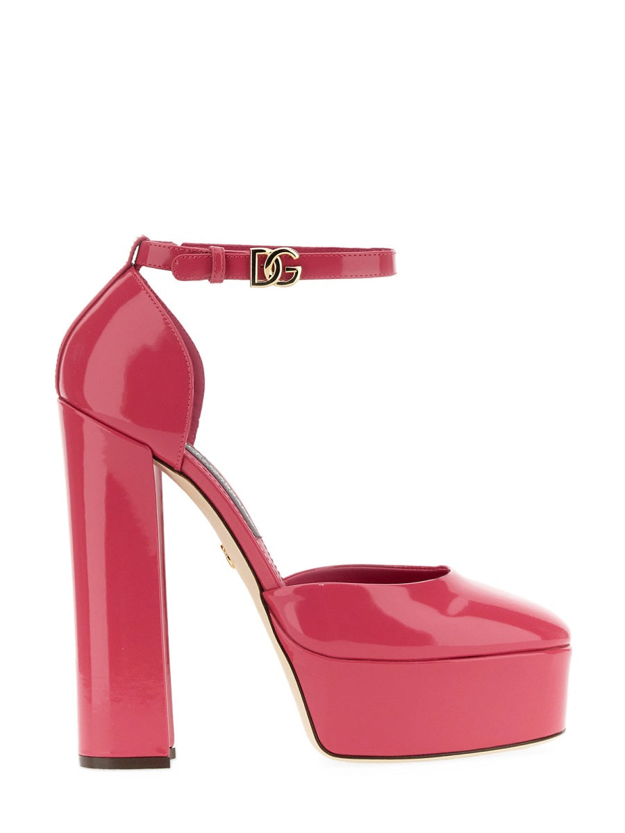 DOLCE & GABBANA Glossy Leather Platform Pumps with 10.5cm Heel