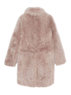 SAINT LAURENT Long Shearling Coat in Rose Antique for Women