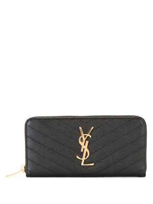 SAINT LAURENT PARIS Matelassé Zip Around Wallet - Compact Design, W 19 x H 9.5 x D 2.5 cm