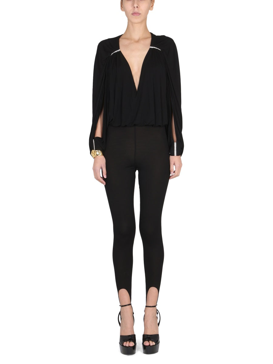 SAINT LAURENT Women's Open Sleeve Crepe Jumpsuit with One-Button Closure